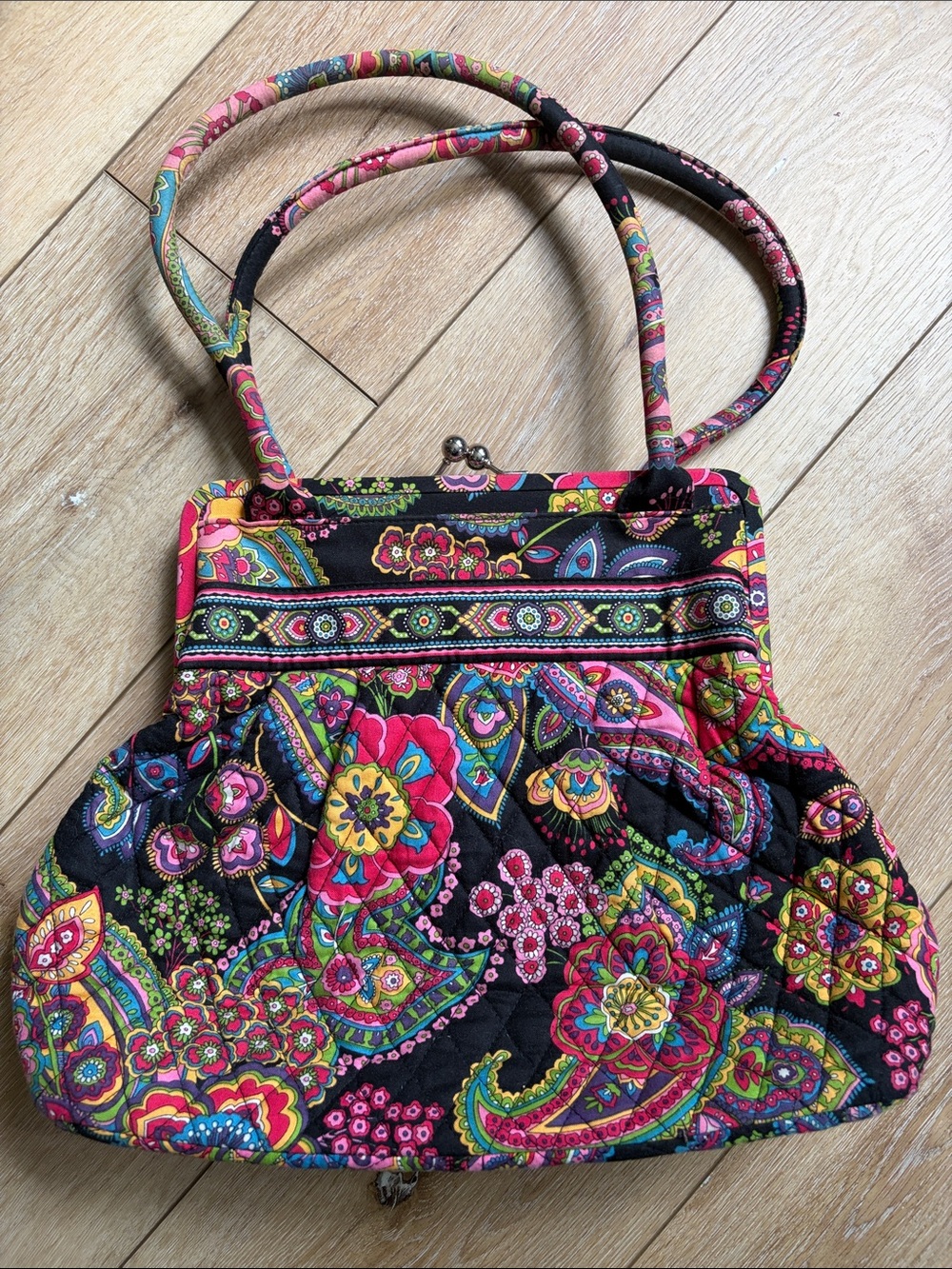 Vera Bradley Paisley Floral Kiss Lock Purse Shoulder Bag Symphony in Hue Retired - Picture 4 of 10